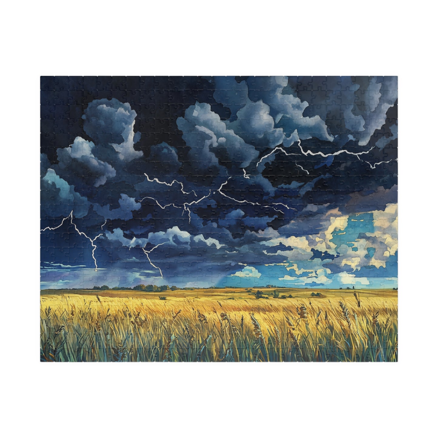Plains Thunderstorm Puzzle (110, 252, 520, 1014 Pieces) - Dramatic Sky, Lightning Over Fields, Stormy Horizon, Puzzle Enthusiasts