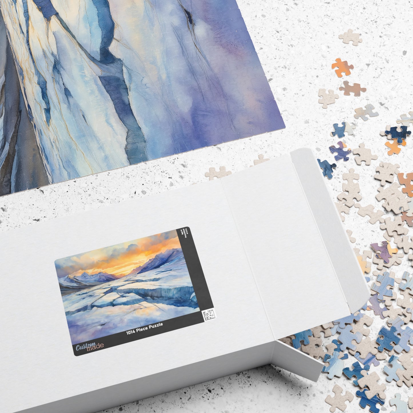 Glacial Field Puzzle (110, 252, 520, 1014 Pieces) - Frozen Mountain Landscape with Cracked Ice, Arctic Horizon, and Winter Sunset Glow