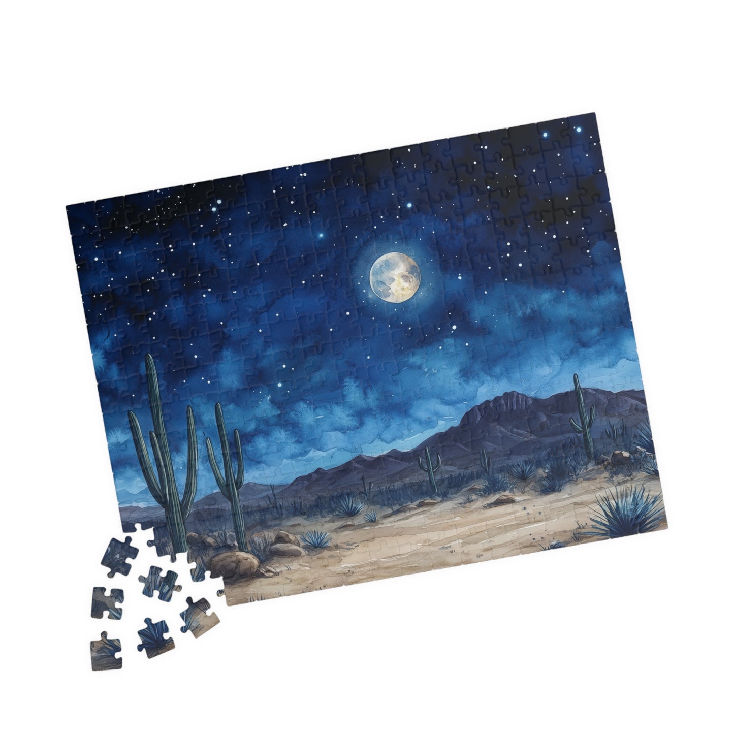 Desert Night Sky Puzzle (110, 252, 520, 1014 Pieces) - Moonlit Southwest Scene, Starry Sky Jigsaw, Gift for Nature Lovers