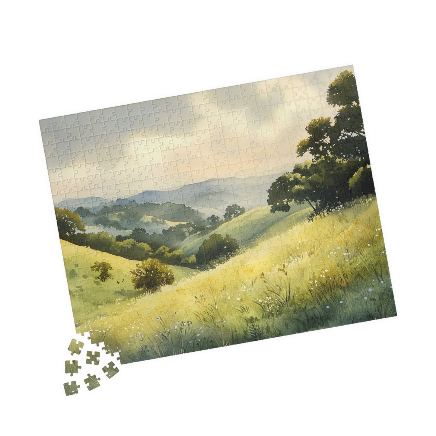 Rolling Grassy Hills Puzzle (110, 252, 520, 1014 Pieces) - Soft Light, Peaceful Landscape, Serene Horizon, Stress Relief Activity