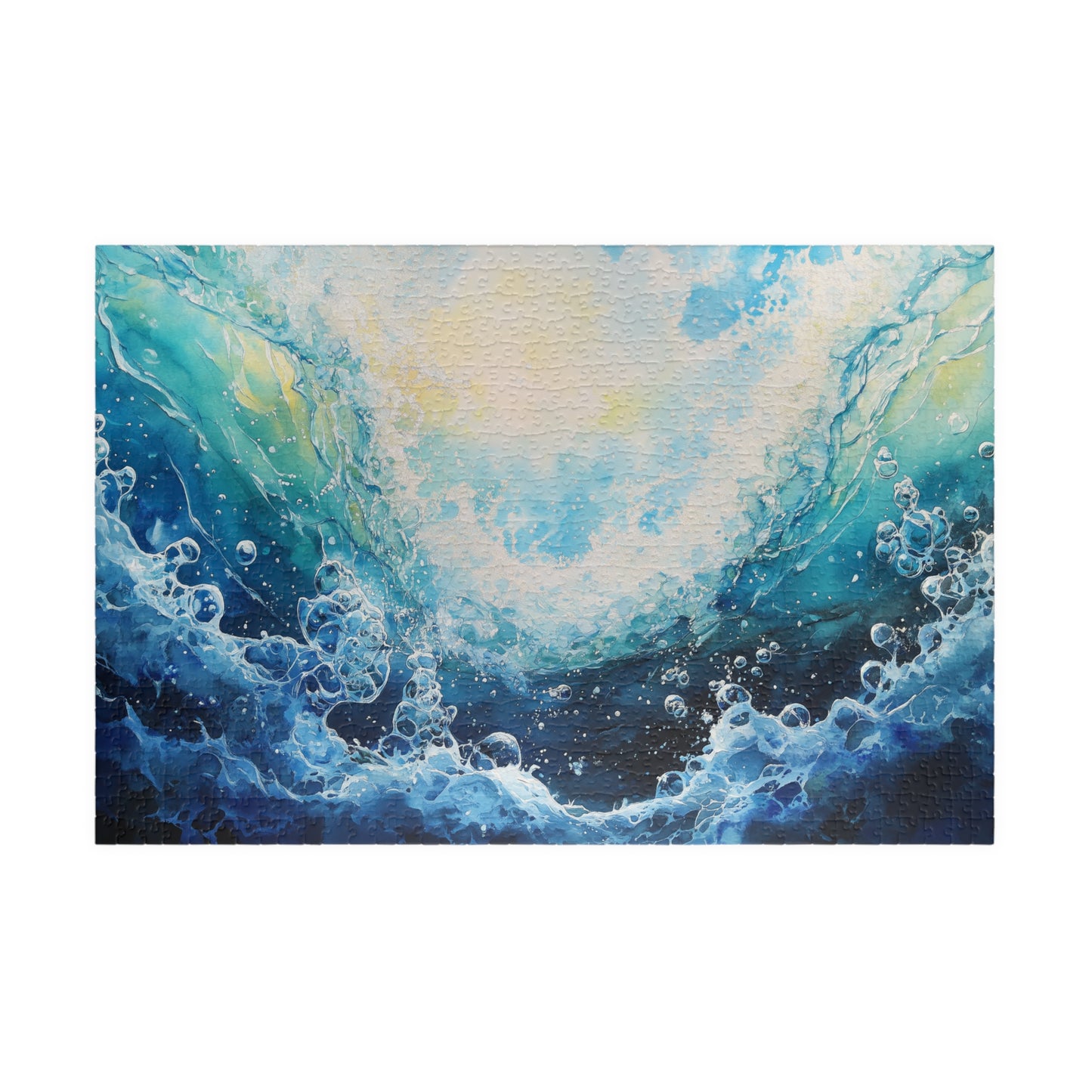 Crashing Wave Puzzle (110, 252, 520, 1014 Pieces) - Ocean Bubbles, Aquatic Motion, Abstract Watercolor Sea Energy, Underwater View