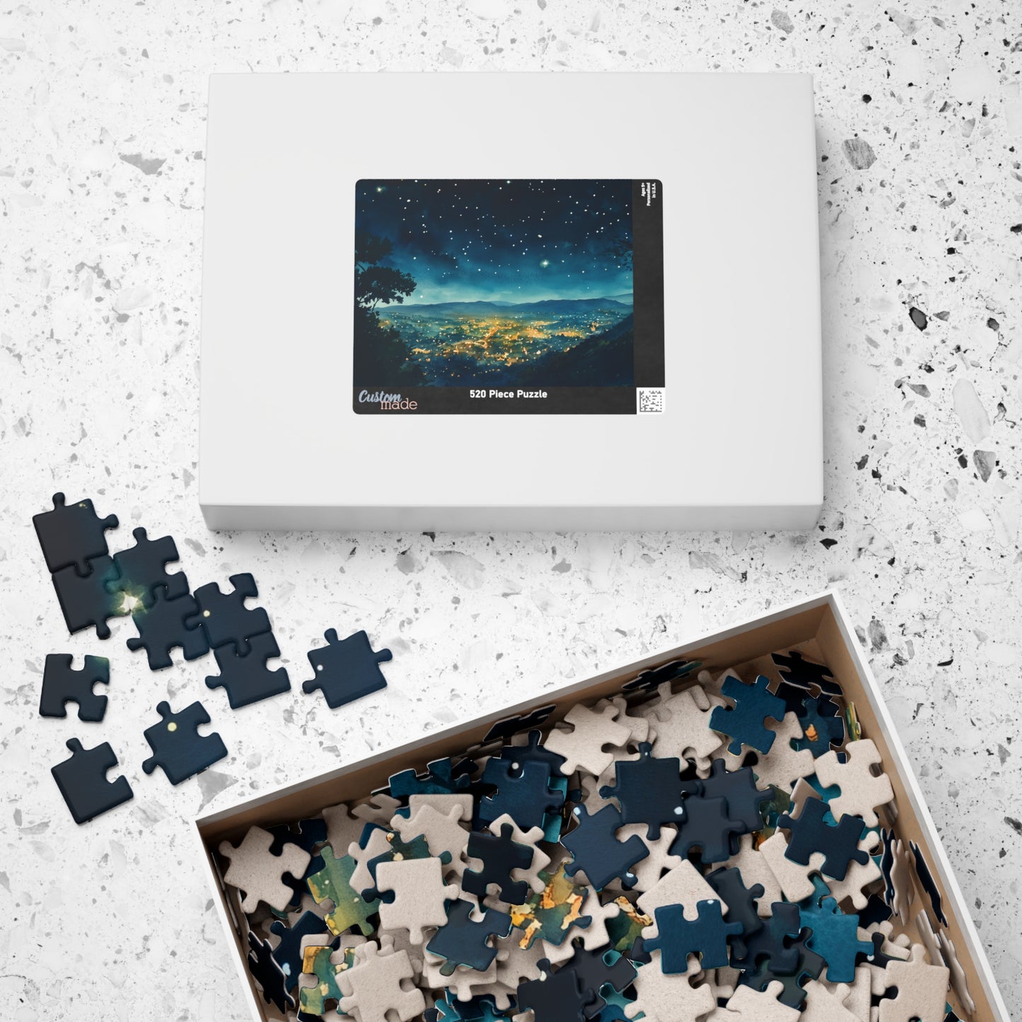 Mountain Town Under a Starry Sky Puzzle (110, 252, 520, 1014 Pieces) - Peaceful Night Lights, Stargazing, Cozy Escape