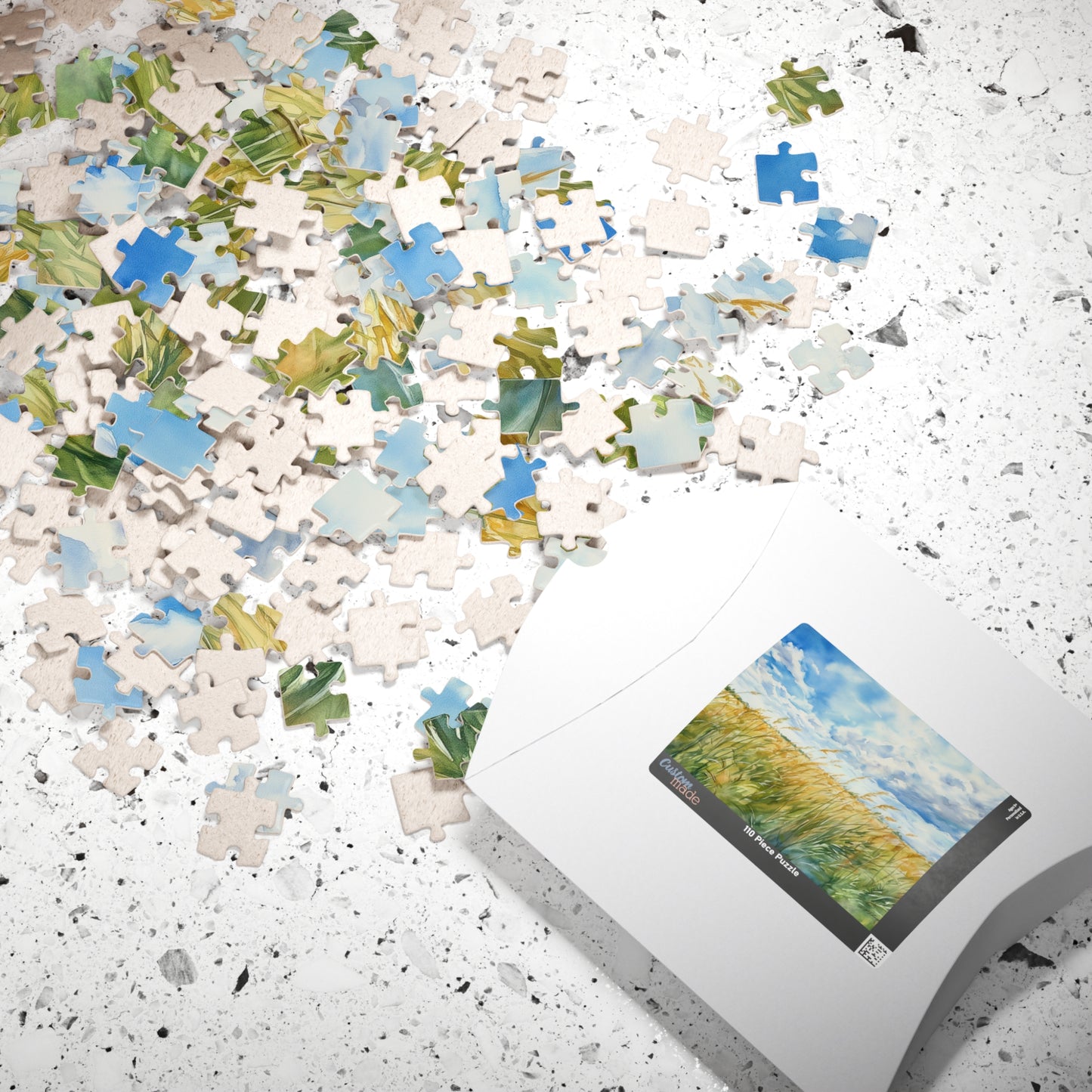 Tall Grasses Blowing Puzzle (110, 252, 520, 1014 Pieces) - Breezy Prairie Scene, Blue Sky, Calming Nature Art, Nature Puzzle, Home Decor