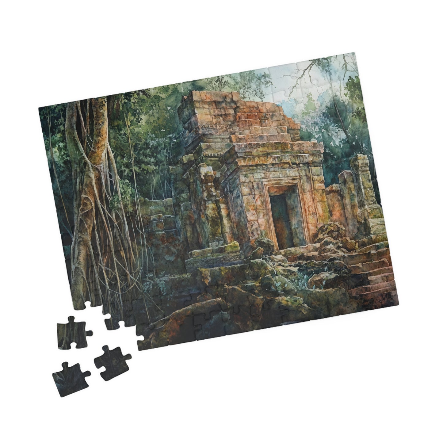 Jungle Ruins Puzzle (110, 252, 520, 1014 Pieces) - Ancient Stone Temple, Overgrown Jungle Puzzle, Mysterious Nature Decor