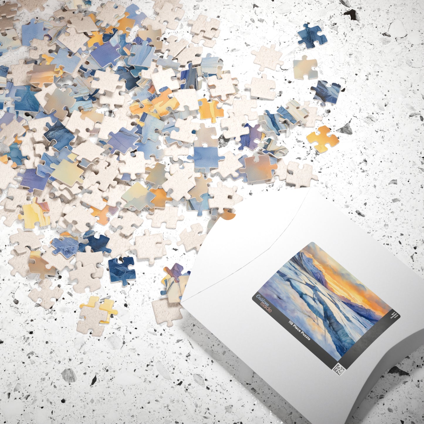 Glacial Field Puzzle (110, 252, 520, 1014 Pieces) - Frozen Mountain Landscape with Cracked Ice, Arctic Horizon, and Winter Sunset Glow