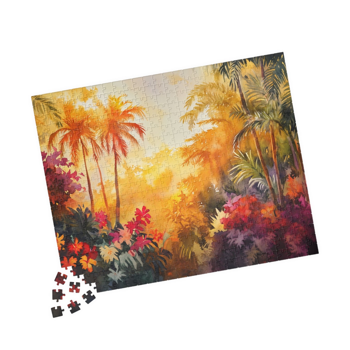 Jungle Sunset Bloom Puzzle (110, 252, 520, 1014 Pieces) - Tropical Sunset Puzzle, Vibrant Jungle Flowers, Exotic Nature Decor, Puzzle Gift