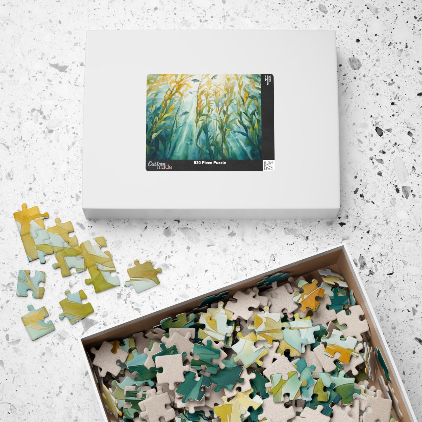 Kelp Forest Puzzle (110, 252, 520, 1014 Pieces) - Sunlit Ocean Scene, Underwater Nature Art, Tranquil Blue & Green Marine Puzzle