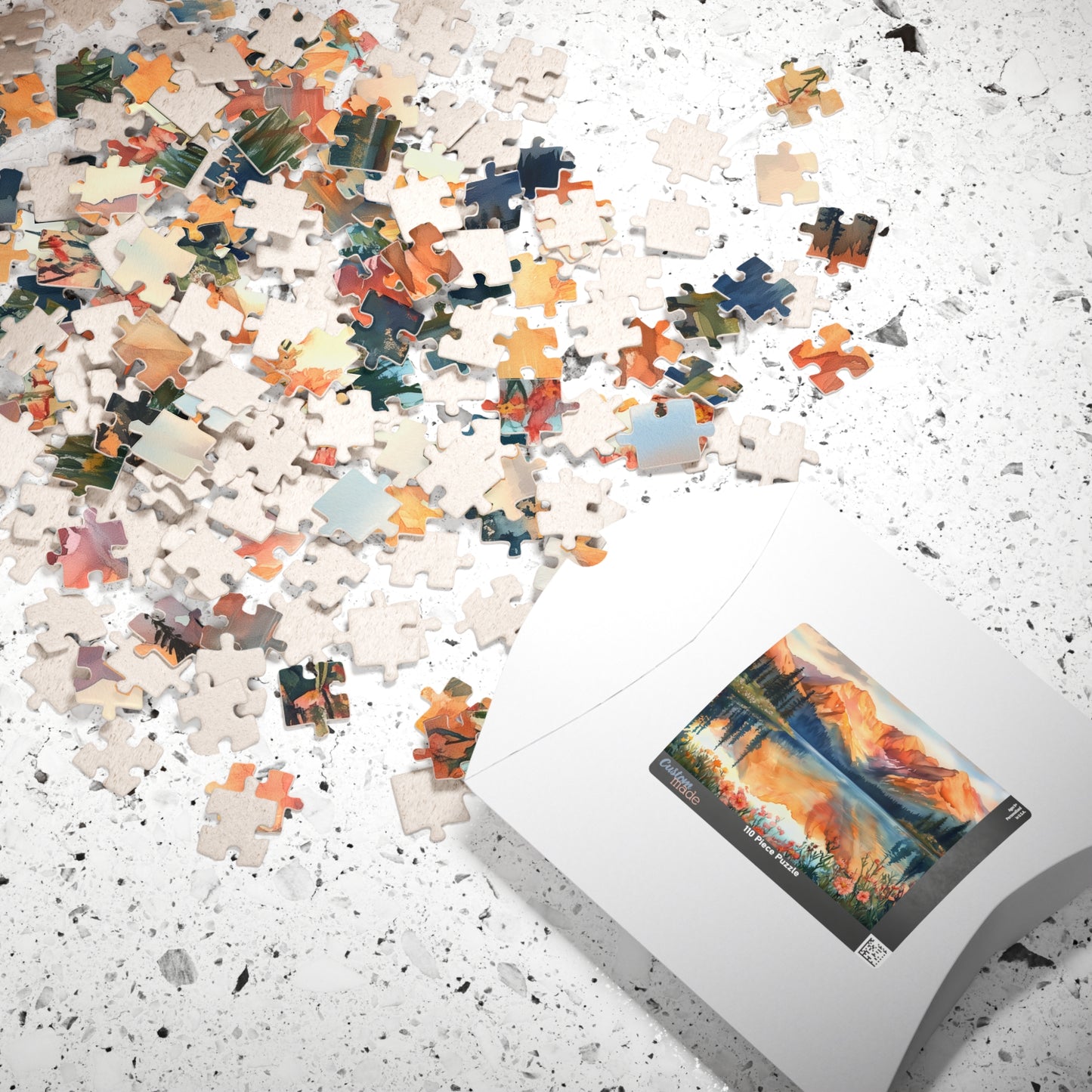 Fiery Red Mountain Reflection Puzzle (110, 252, 520, 1014 Pieces) - Wildflower Shoreline, Alpine Forest, Golden Hour Glow,