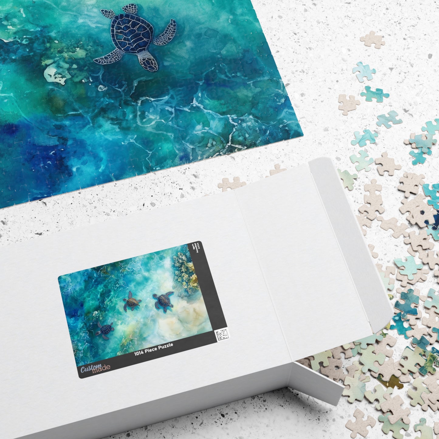 Turtle Trio Puzzle (110, 252, 520, 1014 Pieces) - Watercolor Sea Turtle Art, Ocean Wildlife, Serene Blue Puzzle, Relaxing Nature Puzzle