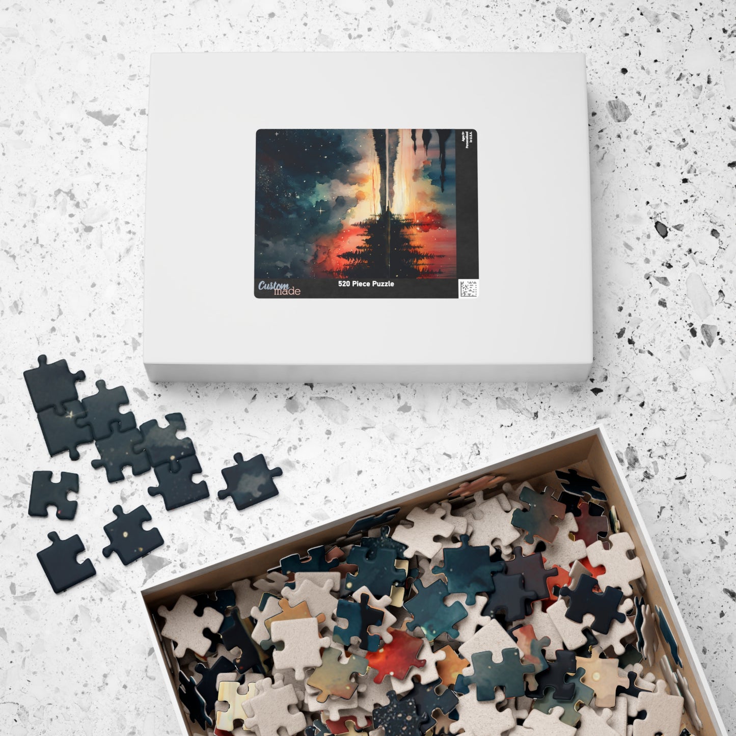 Starlit Reflections Puzzle (110, 252, 520, 1014 Pieces) - Celestial Sky Over Lake, Vibrant Galaxy Colors, Tranquil Nature Scene