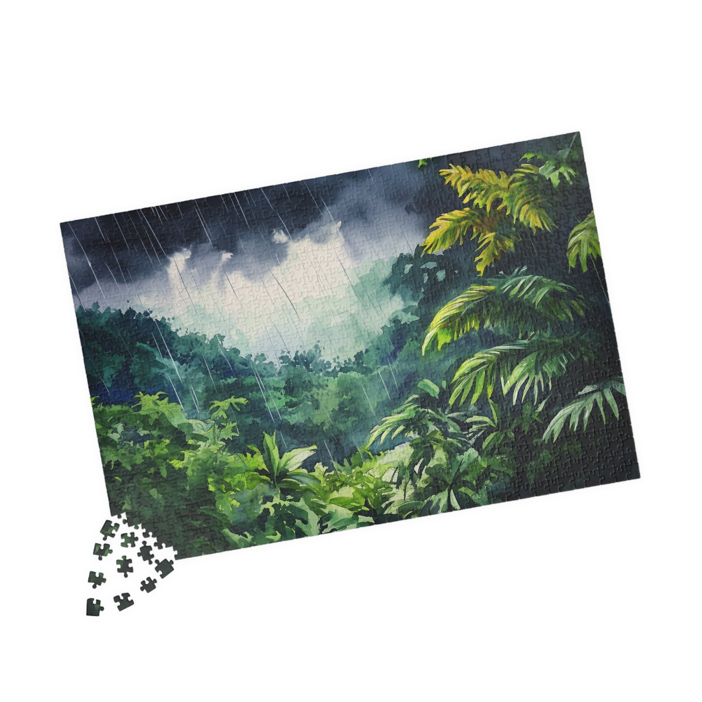 Rainfall in the Jungle Puzzle (110, 252, 520, 1014 Pieces) - Lush Tropical Rainstorm Scene, Moody Nature Puzzle for Relaxation & Focus