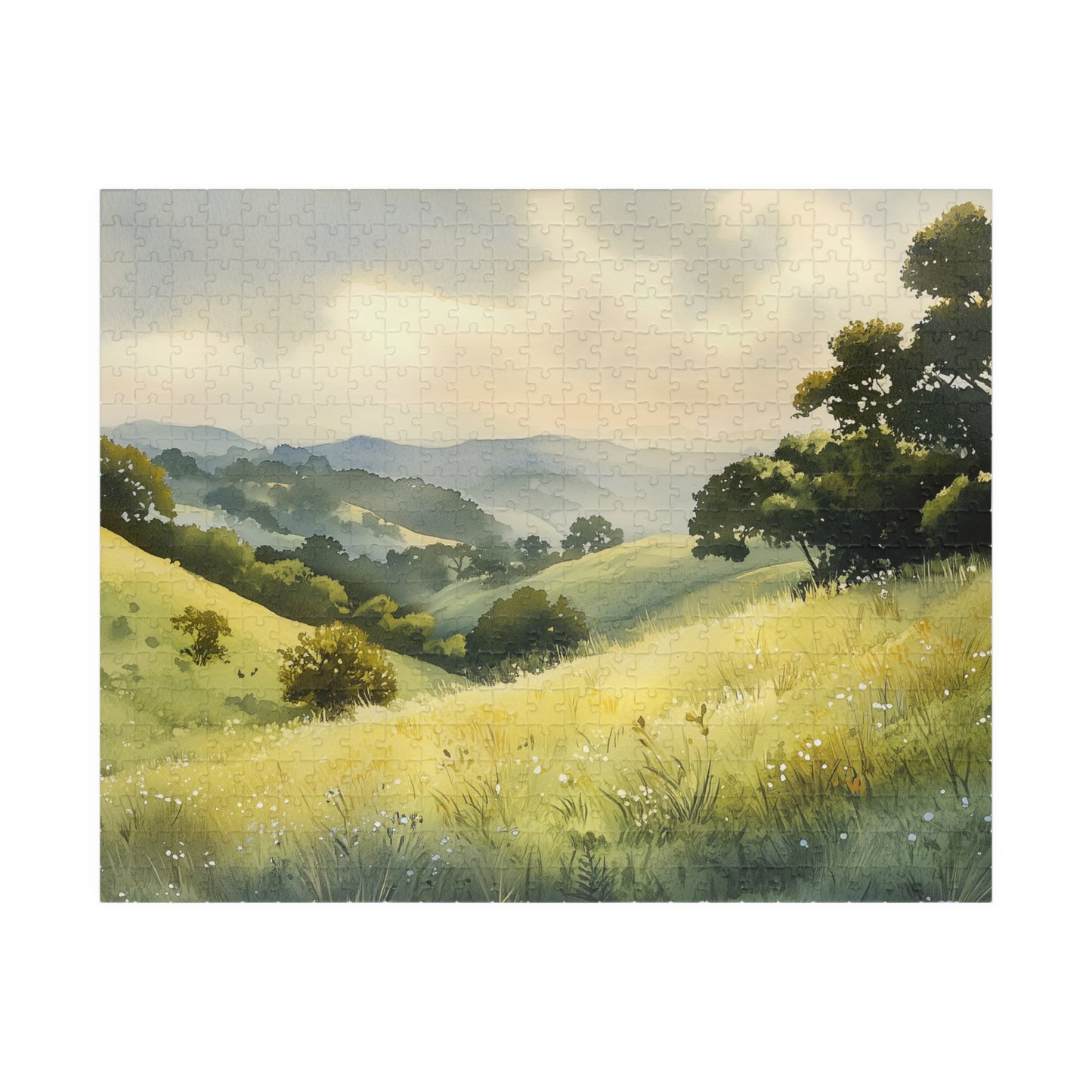 Rolling Grassy Hills Puzzle (110, 252, 520, 1014 Pieces) - Soft Light, Peaceful Landscape, Serene Horizon, Stress Relief Activity