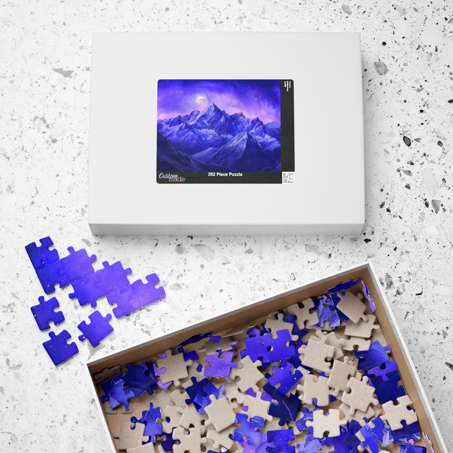 Moonlit Mountains Puzzle (110, 252, 520, 1014 Pieces) - Dreamy Winter Night, Midnight Blues, Starry Sky, Serene Snowy Landscape