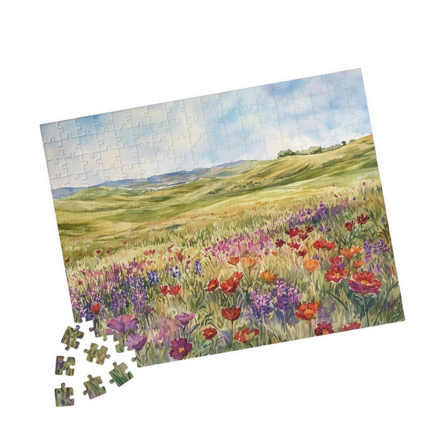 Prairie Meadow Puzzle (110, 252, 520, 1014 Pieces) - Wildflowers, Rolling Hills, Bright Spring Landscape, Perfect Gift for Nature Lovers
