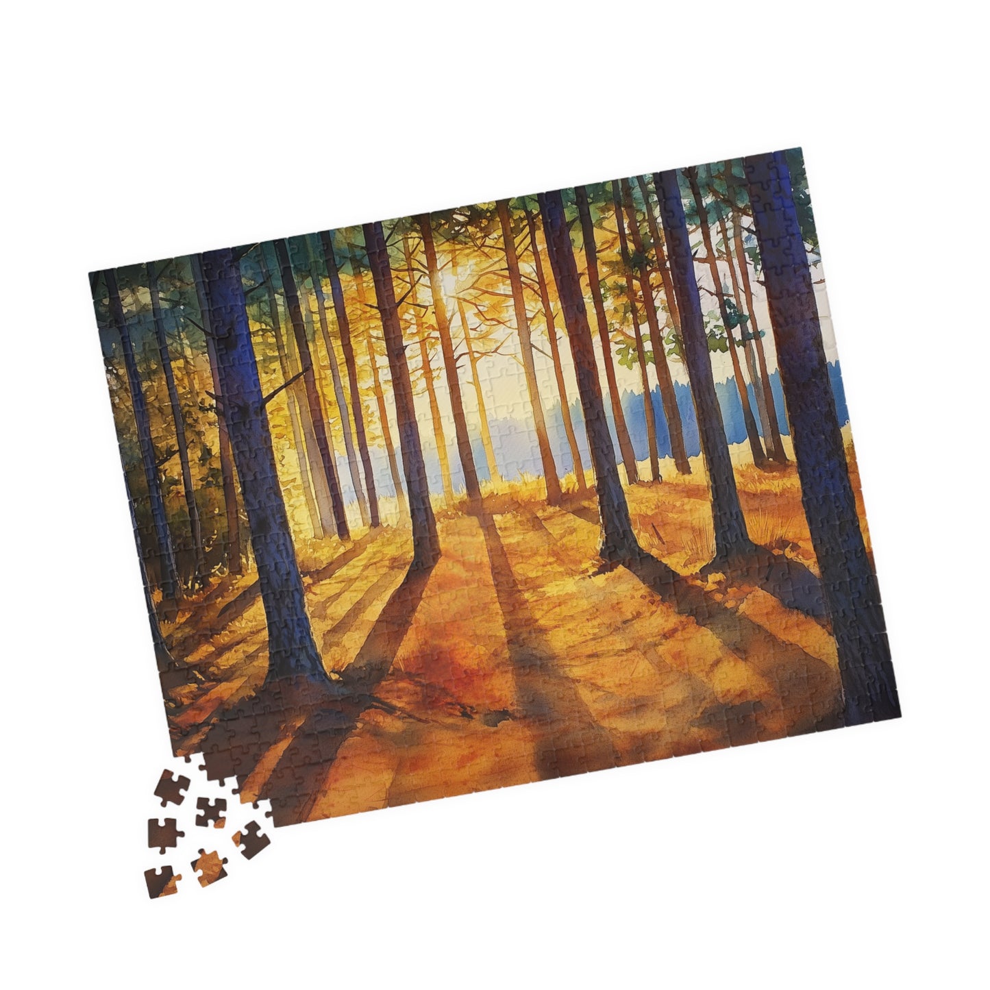 Golden Hour Forest Puzzle (110, 252, 520, 1014 Pieces) - Pine Tree Jigsaw, Cozy Woodland Art, Nature Lover Gift