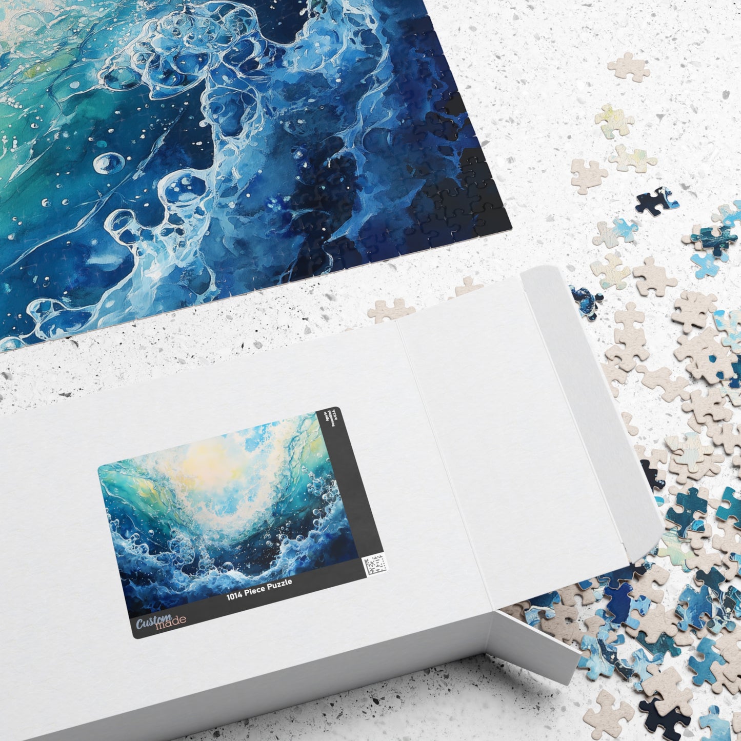 Crashing Wave Puzzle (110, 252, 520, 1014 Pieces) - Ocean Bubbles, Aquatic Motion, Abstract Watercolor Sea Energy, Underwater View