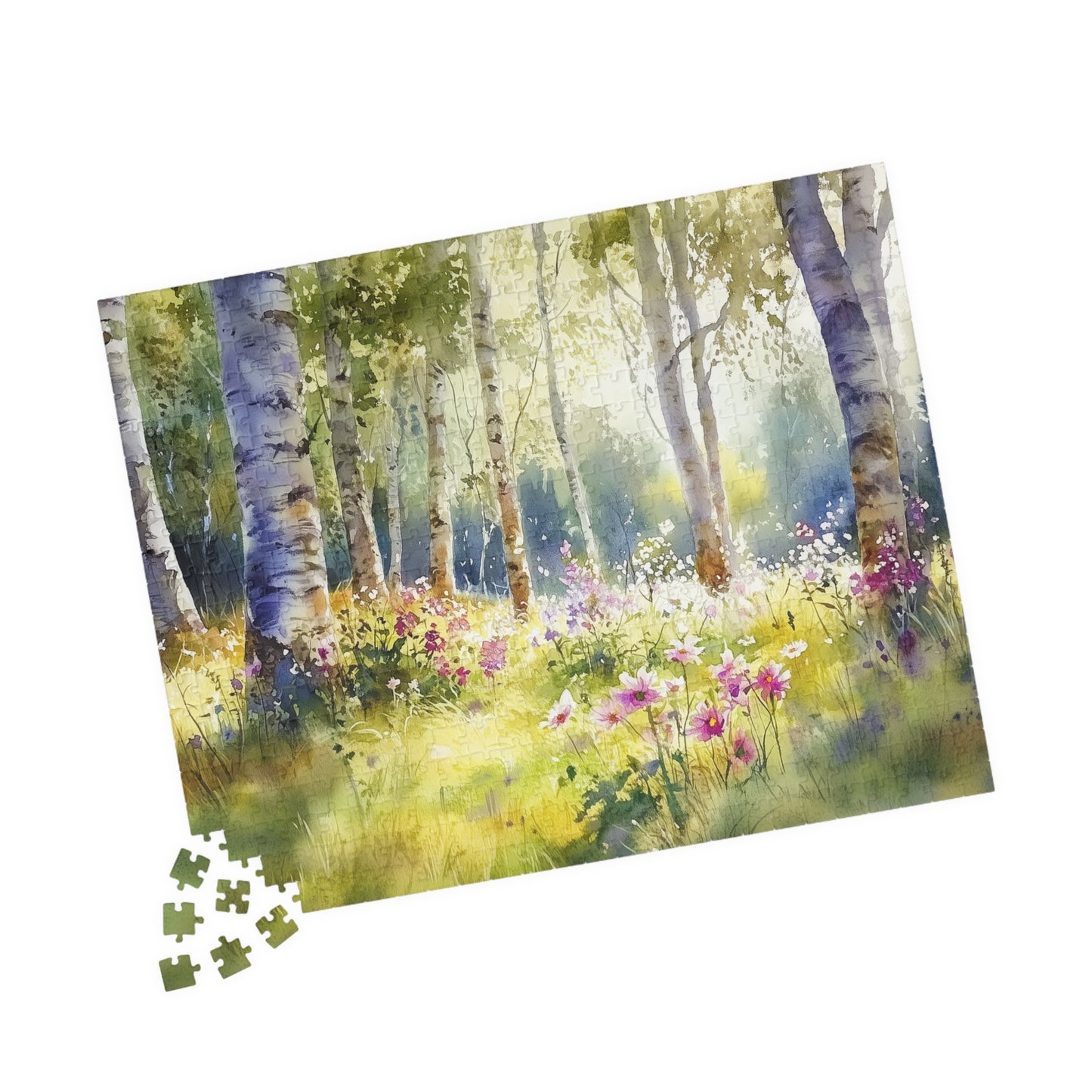 Sunlit Forest Glade Puzzle (110, 252, 520, 1014 Pieces) - Woodland Flower Puzzle, Spring Meadow Jigsaw, Peaceful Nature Decor
