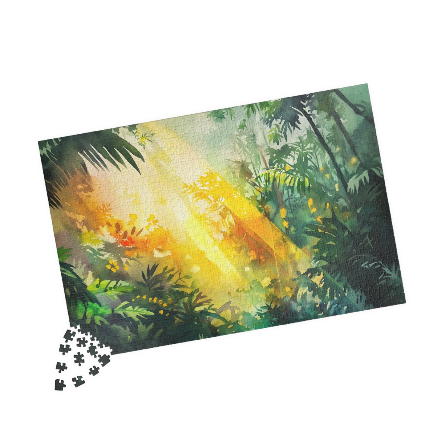 Sunbeams in the Jungle Puzzle (110, 252, 520, 1014 Pieces) - Lush Tropical Rainforest Light, Green & Gold Nature Puzzle, Serene Adventure