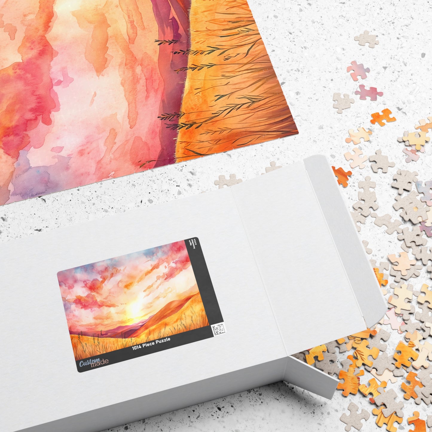 Golden Prairie Sunset Puzzle (110, 252, 520, 1014 Pieces) - Warm Tones, Rolling Hills, Tranquil Evening Sky, Cozy Evenings, Home Decor