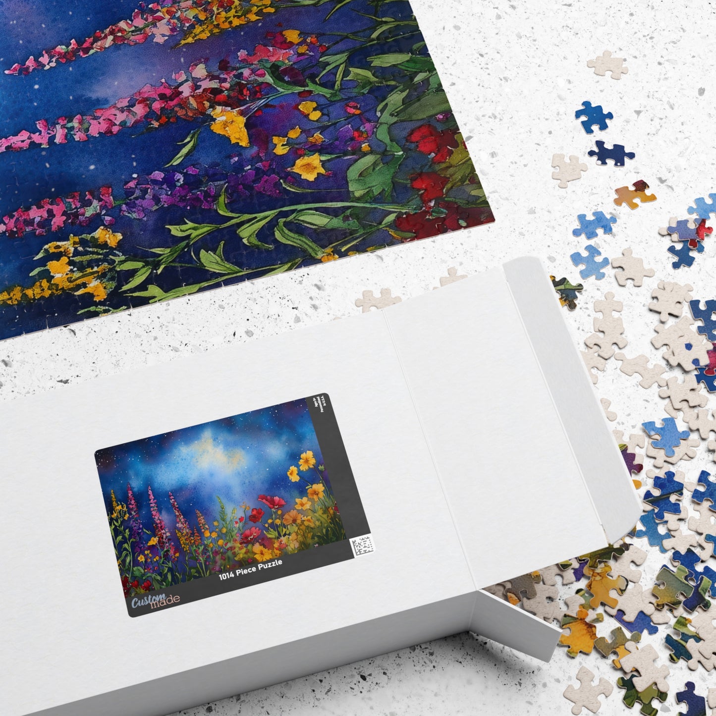 Celestial Bloom Puzzle (110, 252, 520, 1014 Pieces) - Colorful Wildflowers Beneath a Dreamy Starry Sky, Floral Blooms Under a Night Sky