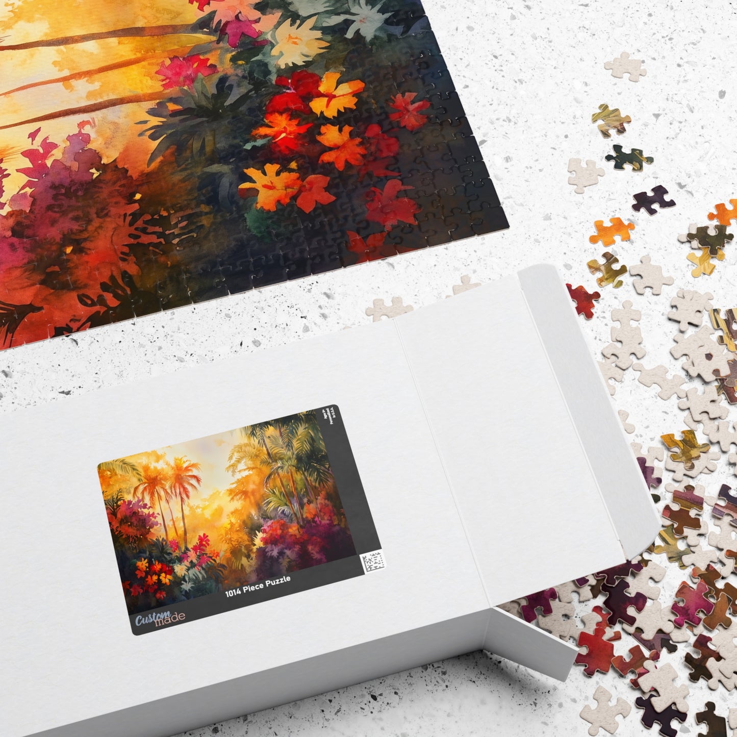 Jungle Sunset Bloom Puzzle (110, 252, 520, 1014 Pieces) - Tropical Sunset Puzzle, Vibrant Jungle Flowers, Exotic Nature Decor, Puzzle Gift