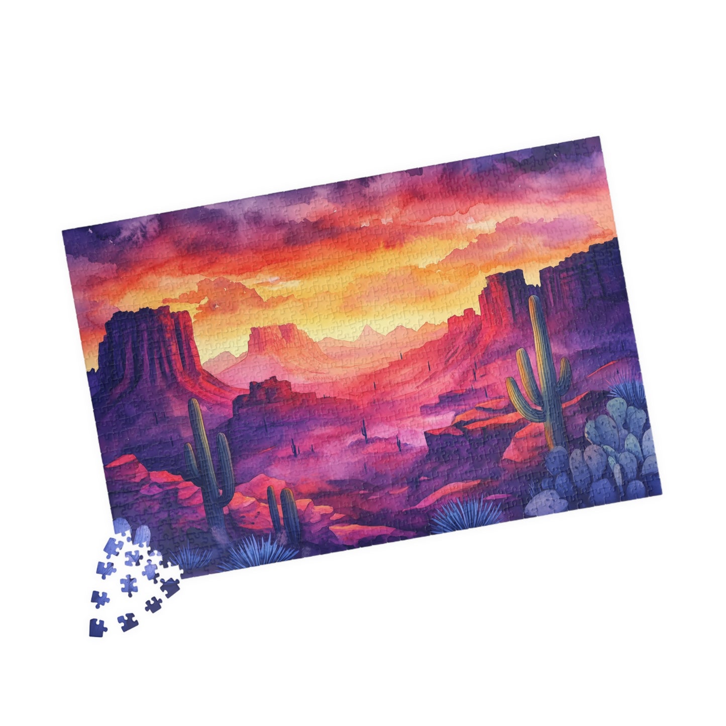 Cactus Canyon Sunset Puzzle (110, 252, 520, 1014 Pieces) - Vibrant Desert Scene, Bold Nature Puzzle, Southwest Landscape Gift