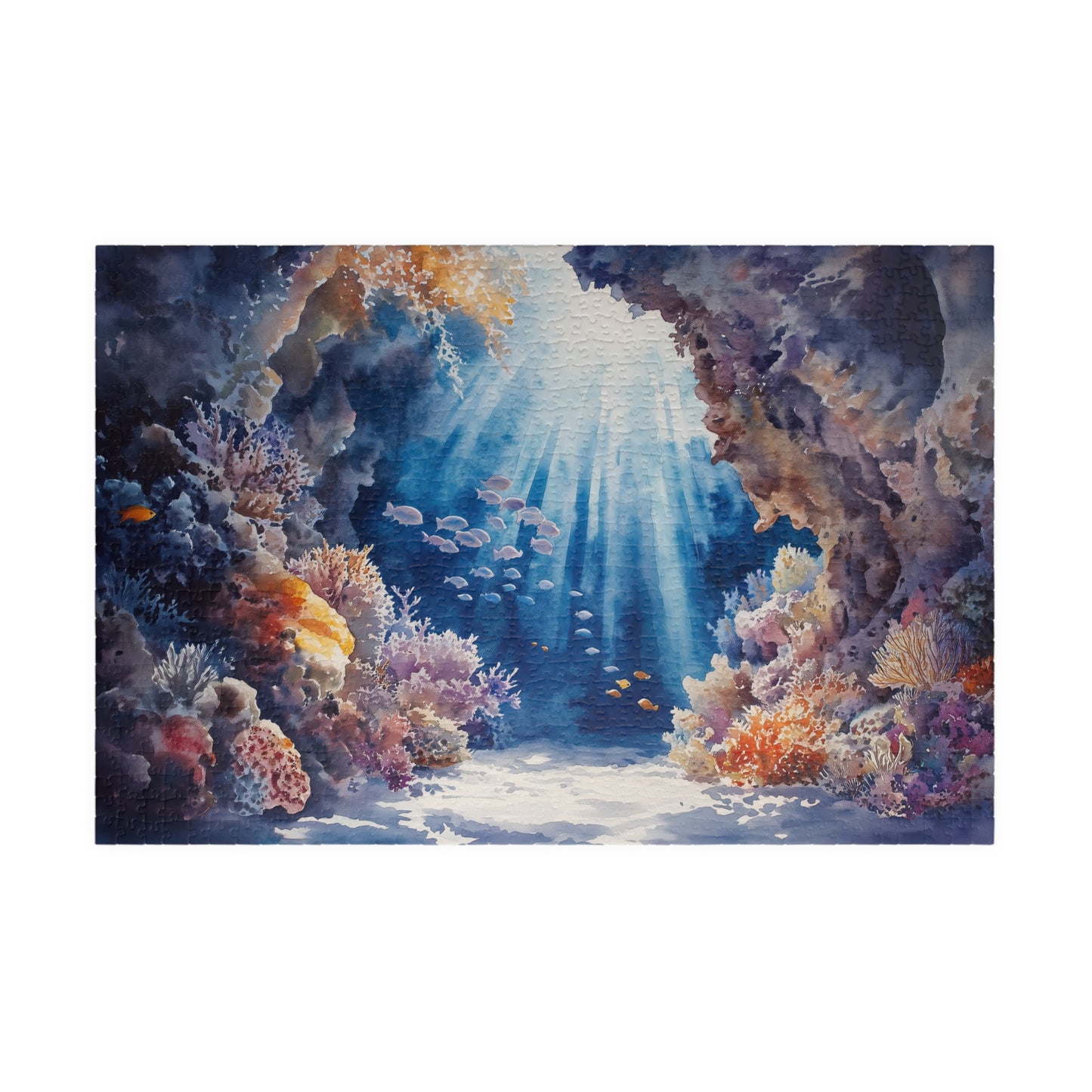 Underwater Reef Cave Puzzle (110, 252, 520, 1014 Pieces) - Ocean Cave, Sunbeams, Coral Reef, Dreamy Watercolor Puzzle
