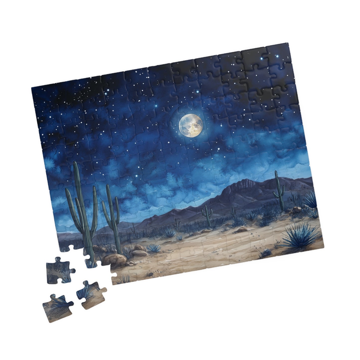 Desert Night Sky Puzzle (110, 252, 520, 1014 Pieces) - Moonlit Southwest Scene, Starry Sky Jigsaw, Gift for Nature Lovers