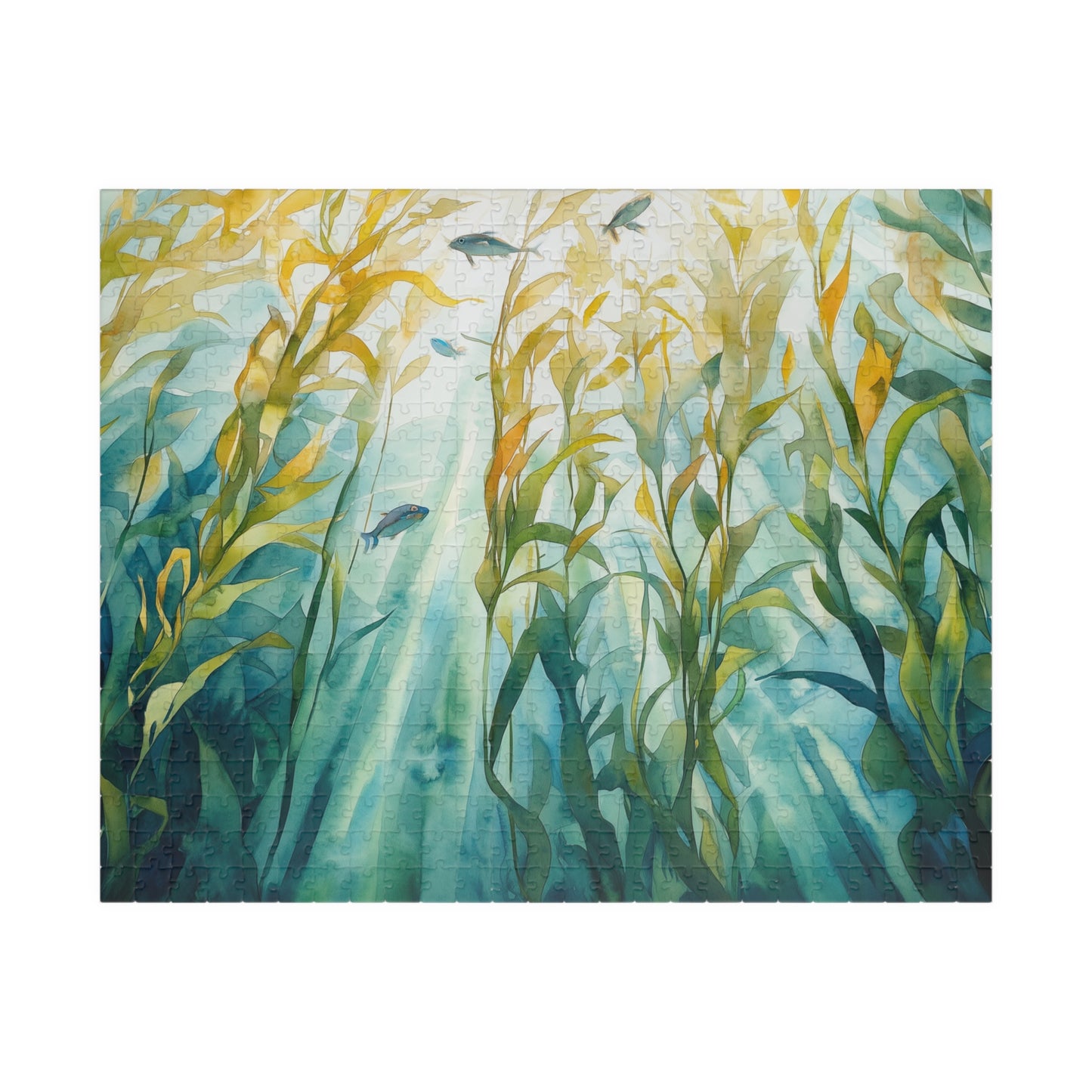 Kelp Forest Puzzle (110, 252, 520, 1014 Pieces) - Sunlit Ocean Scene, Underwater Nature Art, Tranquil Blue & Green Marine Puzzle