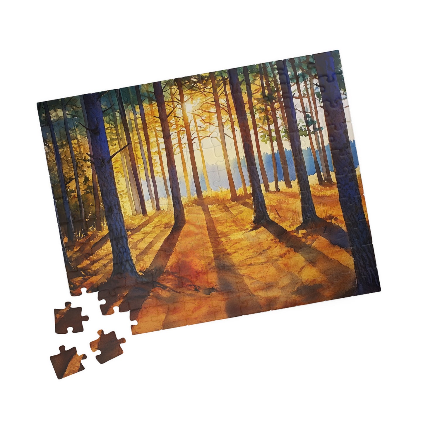 Golden Hour Forest Puzzle (110, 252, 520, 1014 Pieces) - Pine Tree Jigsaw, Cozy Woodland Art, Nature Lover Gift