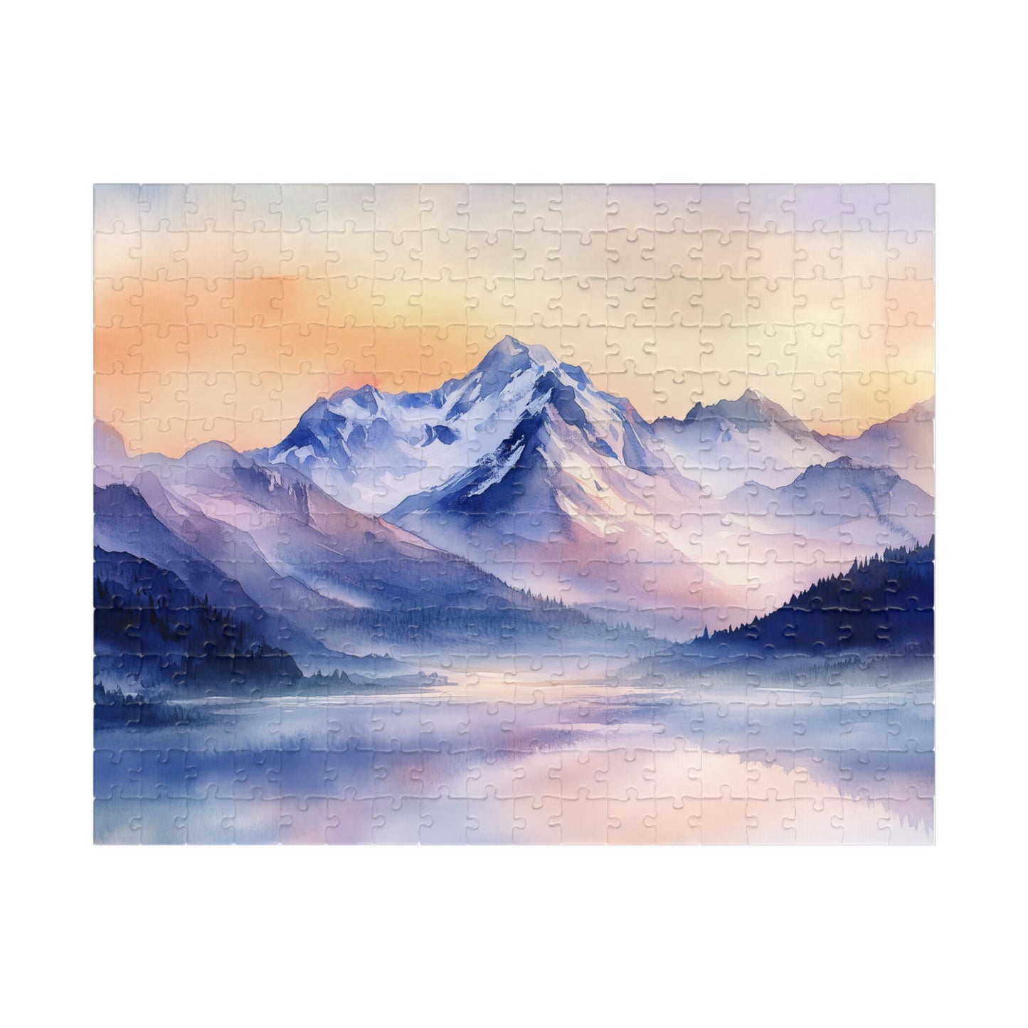 Mountain Serenity Puzzle (110, 252, 520, 1014 Pieces) - Misty Peaks, Sunset Hues, Tranquil Reflections, Mountain Landscape Puzzle