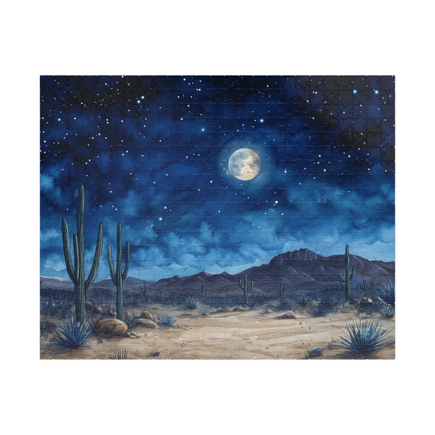 Desert Night Sky Puzzle (110, 252, 520, 1014 Pieces) - Moonlit Southwest Scene, Starry Sky Jigsaw, Gift for Nature Lovers