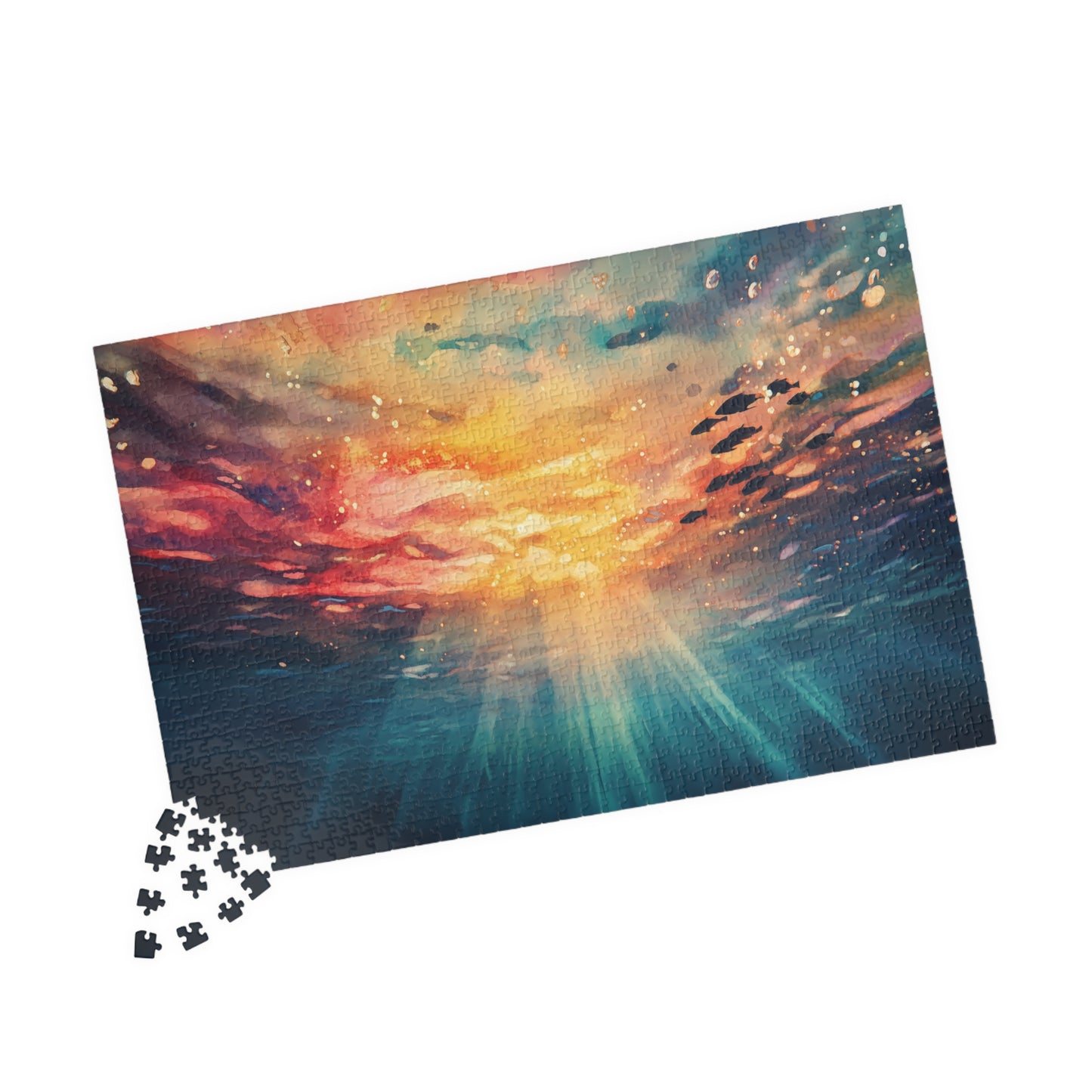 Underwater Sunset Puzzle (110, 252, 520, 1014 Pieces) - Ocean Perspective, Warm Glow, Dreamy Watercolor Scene, Nature-Inspired Puzzle