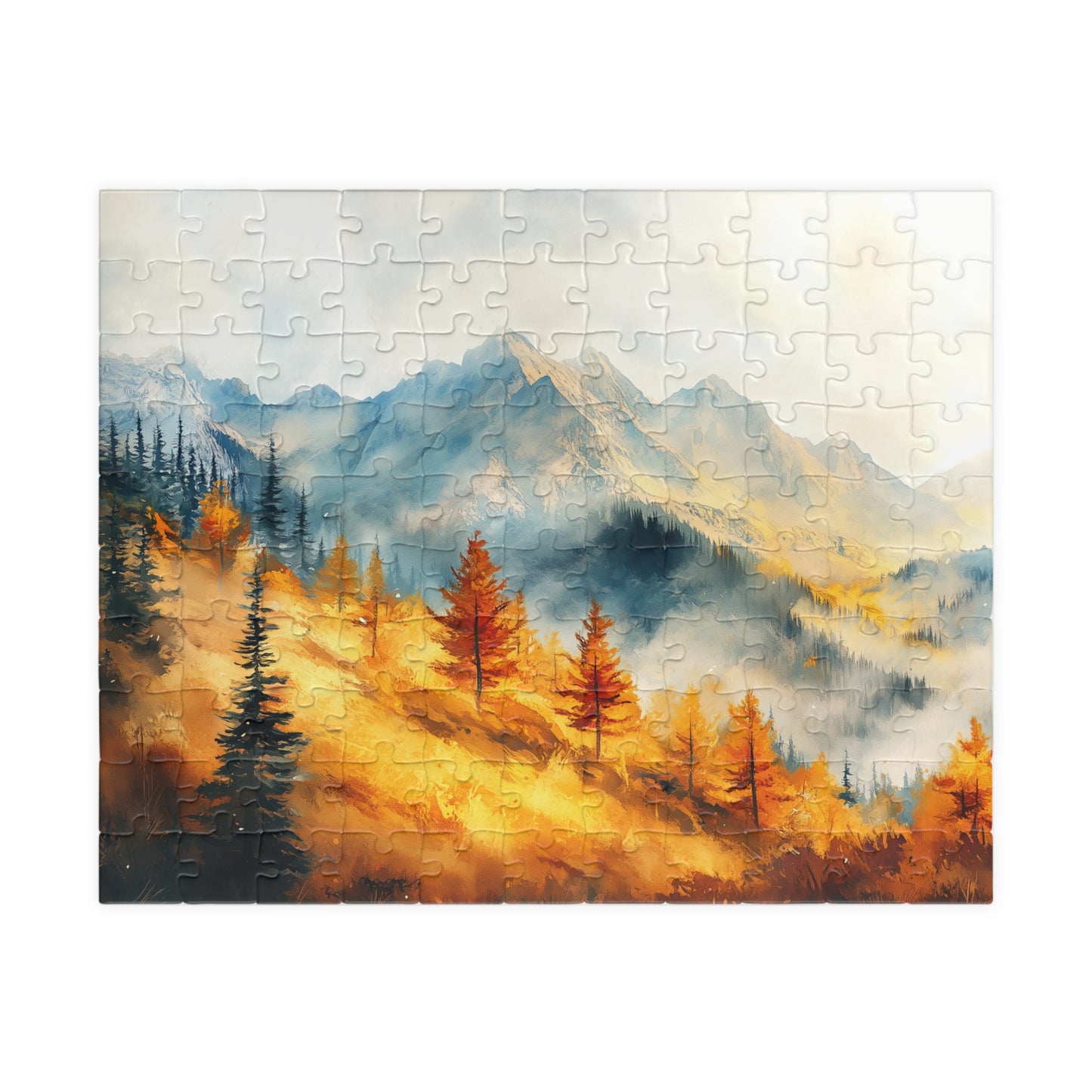 Golden Hillside Puzzle (110, 252, 520, 1014 Pieces) - Autumn Forest Jigsaw, Tranquil Nature Puzzle, Misty Mountain Decor, Fall Lover Gift