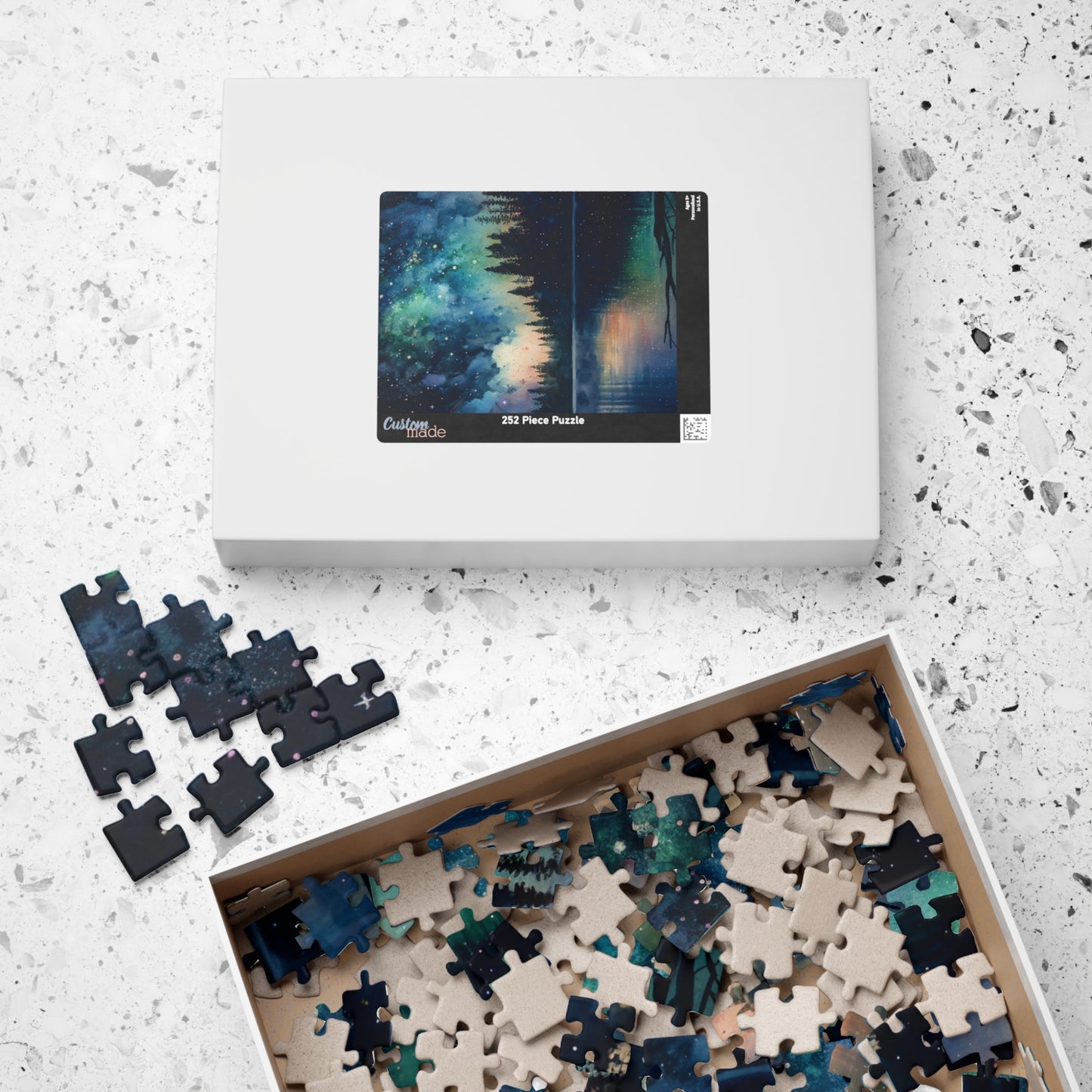 Starry Lake Puzzle (110, 252, 520, 1014 Pieces) - Peaceful Night Sky Reflection, Forest Silhouette, Tranquil Water