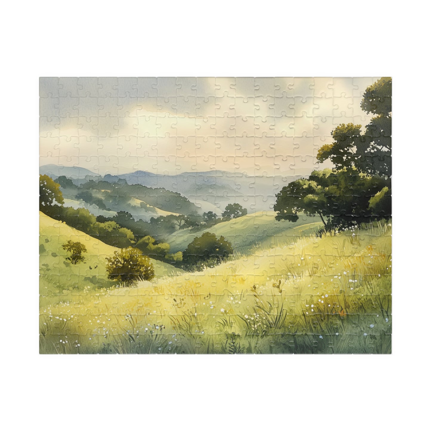 Rolling Grassy Hills Puzzle (110, 252, 520, 1014 Pieces) - Soft Light, Peaceful Landscape, Serene Horizon, Stress Relief Activity