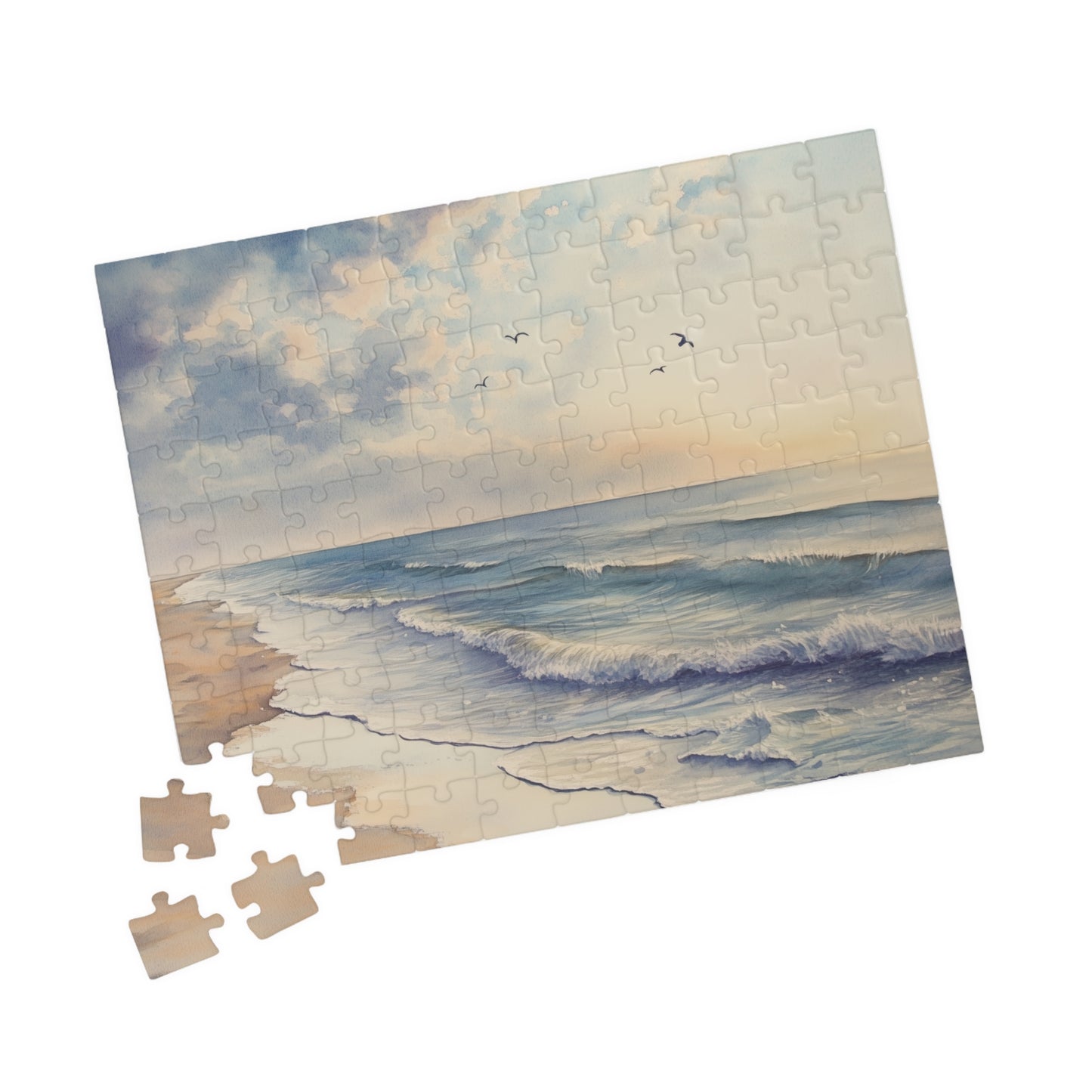 Soft Horizon Puzzle (110, 252, 520, 1014 Pieces) - Tranquil Beach Sunset Jigsaw, Ocean Decor, Relaxing Gift for Nature Lovers, Puzzle Art