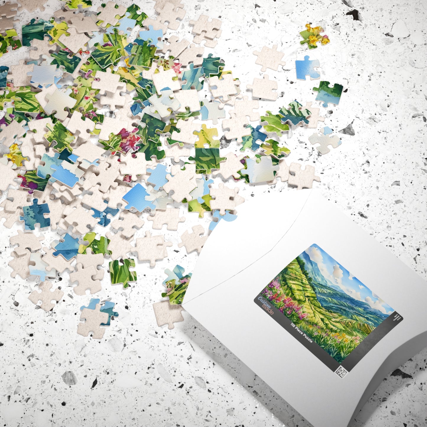 Terraced Hillside Puzzle (110, 252, 520, 1014 Pieces) - Lush Green Valleys, Layered Landscapes, Blooming Wildflowers, Vivid Nature Puzzle