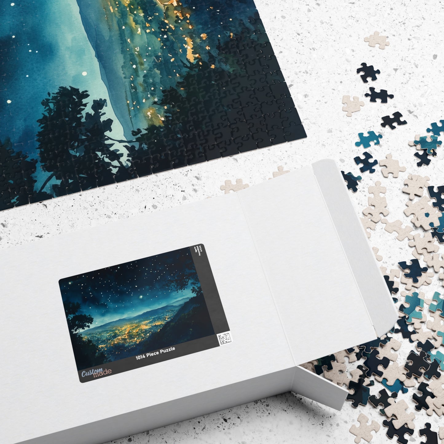 Mountain Town Under a Starry Sky Puzzle (110, 252, 520, 1014 Pieces) - Peaceful Night Lights, Stargazing, Cozy Escape