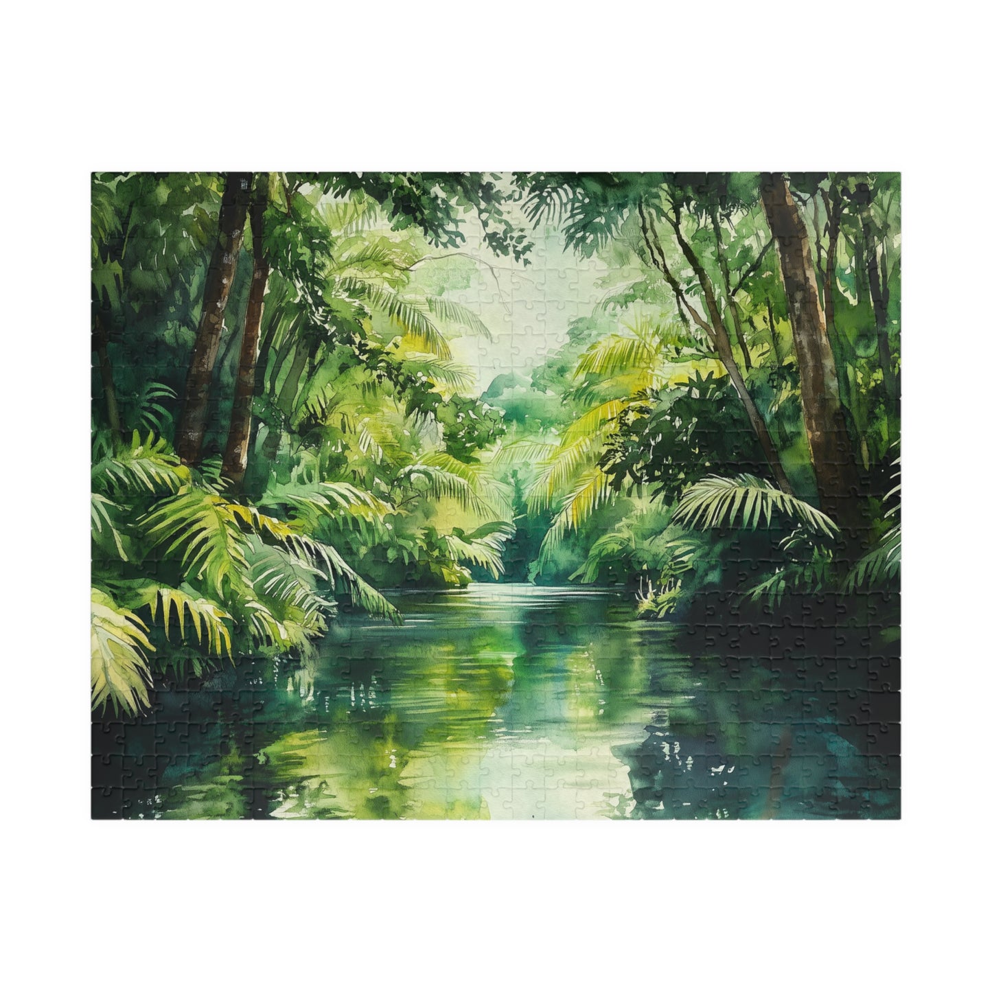 Winding Jungle River Puzzle (110, 252, 520, 1014 Pieces) - Lush Rainforest Waterway, Green Tropical Escape, Tranquil Nature Puzzle