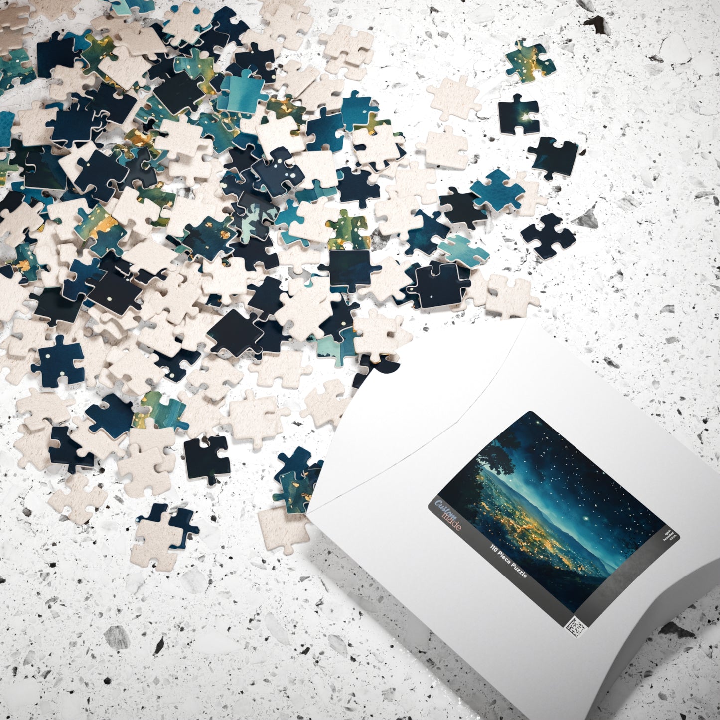 Mountain Town Under a Starry Sky Puzzle (110, 252, 520, 1014 Pieces) - Peaceful Night Lights, Stargazing, Cozy Escape