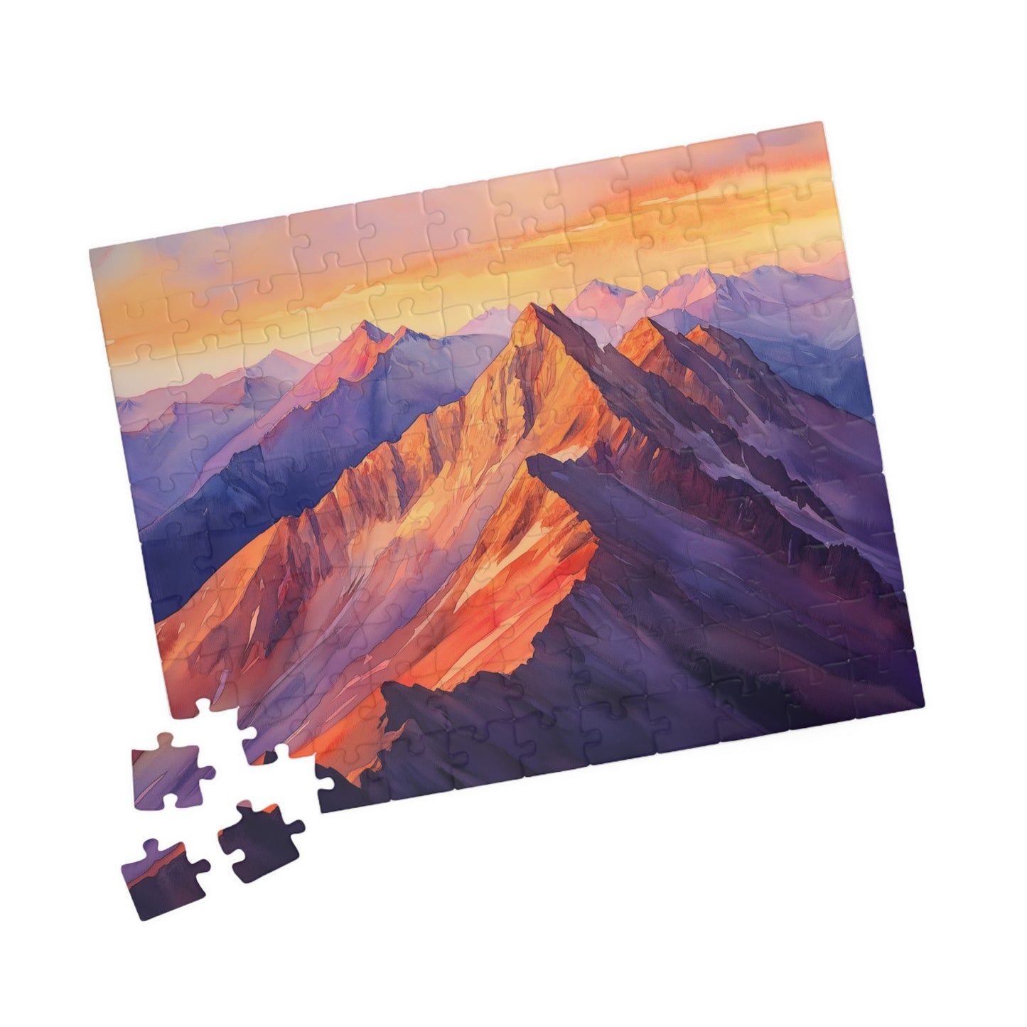 Vivid Mountain Ridge Puzzle (110, 252, 520, 1014 Pieces) - Fiery Mountain Peaks, Radiant Sunset Glow, Majestic Landscape