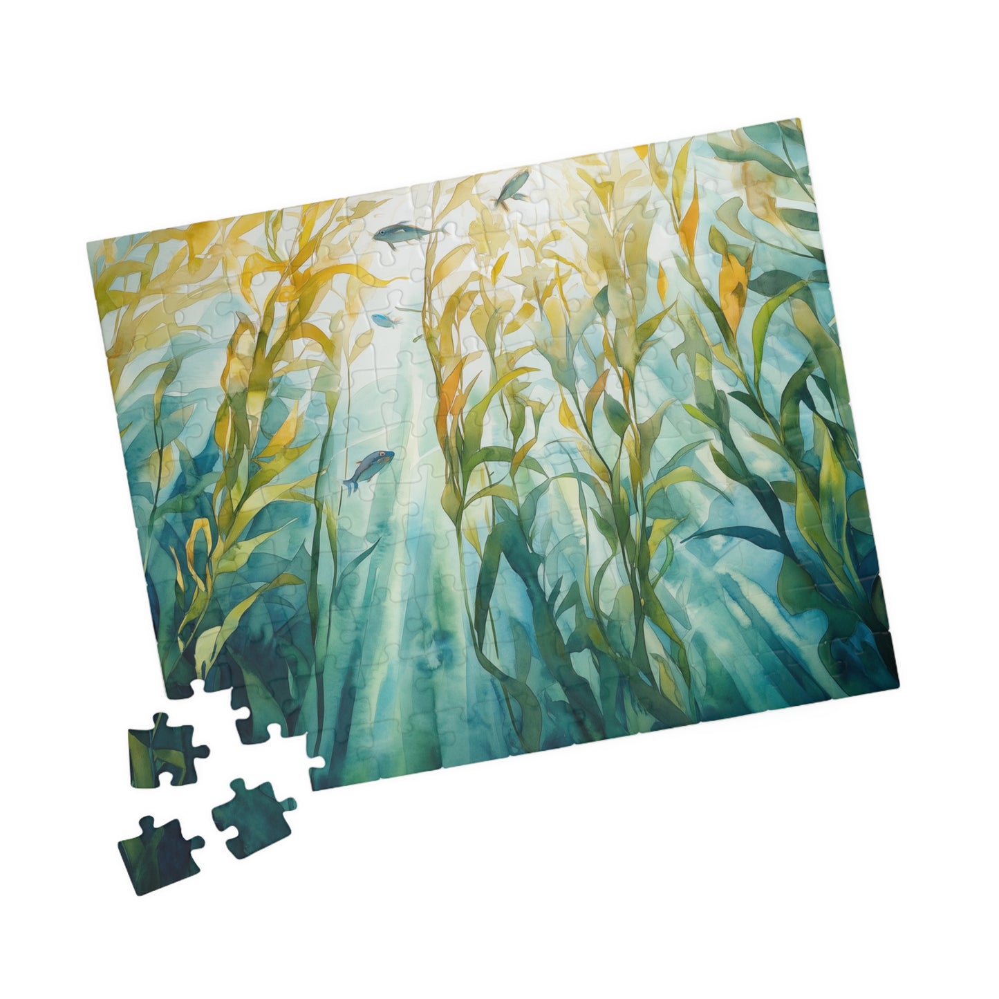 Kelp Forest Puzzle (110, 252, 520, 1014 Pieces) - Sunlit Ocean Scene, Underwater Nature Art, Tranquil Blue & Green Marine Puzzle