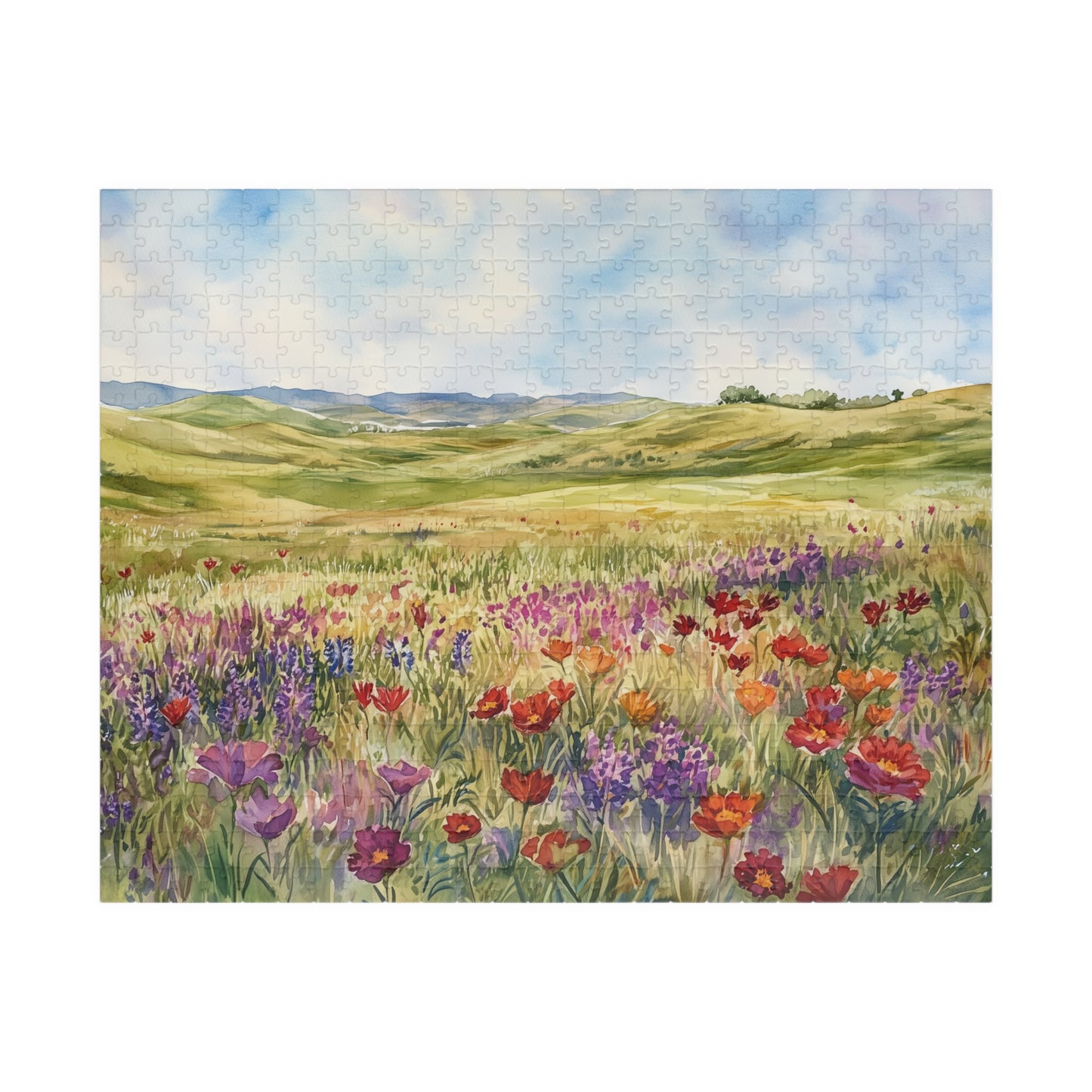 Prairie Meadow Puzzle (110, 252, 520, 1014 Pieces) - Wildflowers, Rolling Hills, Bright Spring Landscape, Perfect Gift for Nature Lovers