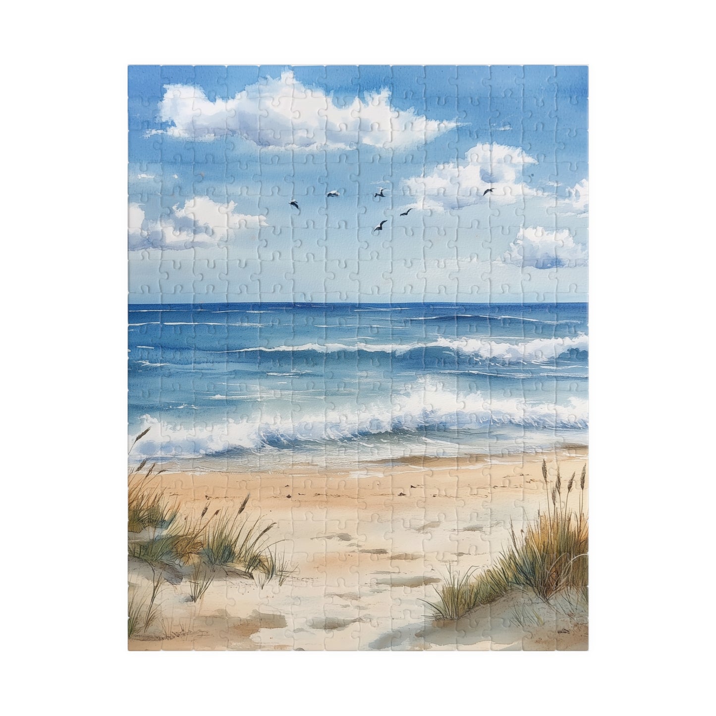 Bright Beach Day Puzzle (110, 252, 520, 1014 Pieces) - Coastal Ocean View, Serene Dunes & Waves, Beach House Decor, Relaxing Puzzle Gift