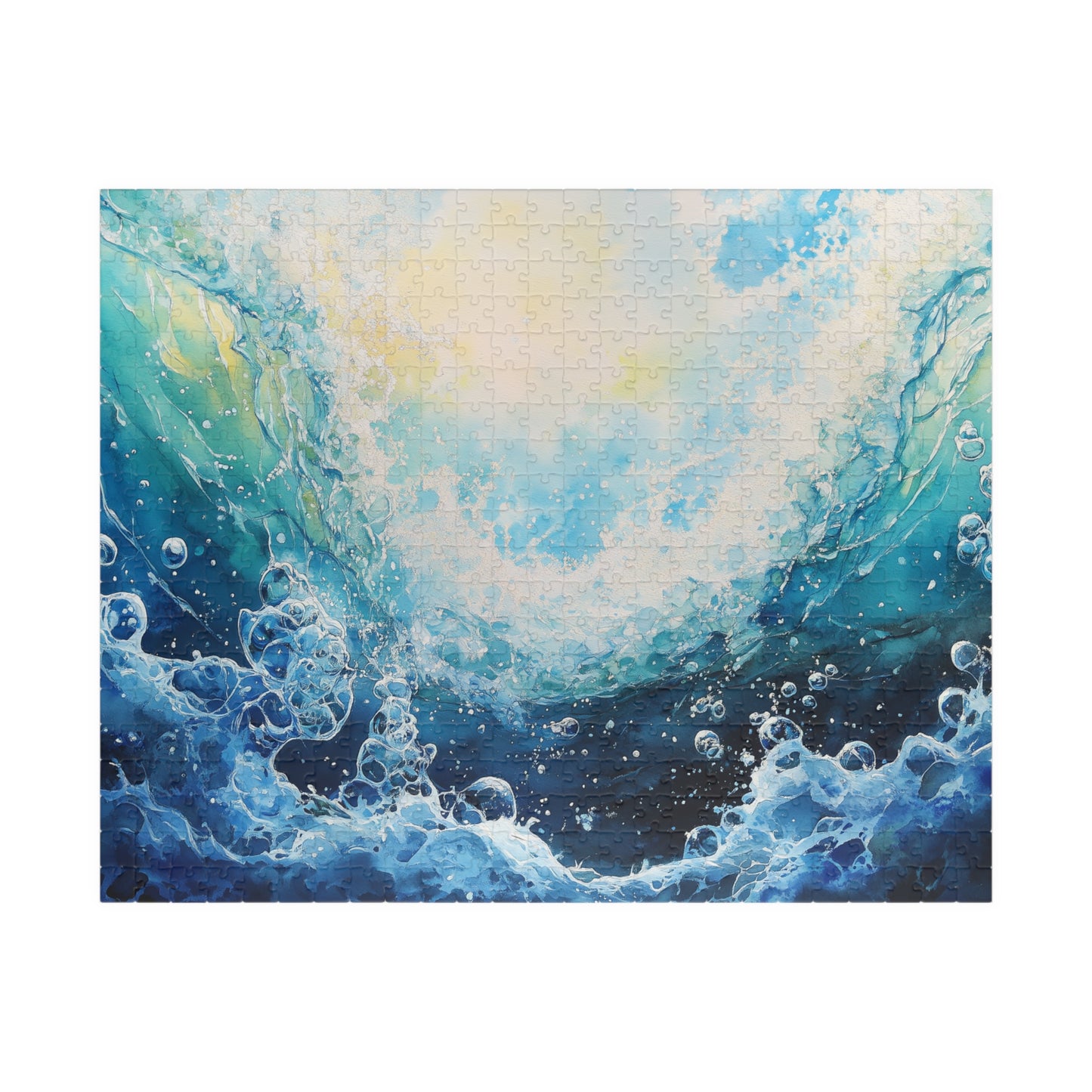 Crashing Wave Puzzle (110, 252, 520, 1014 Pieces) - Ocean Bubbles, Aquatic Motion, Abstract Watercolor Sea Energy, Underwater View