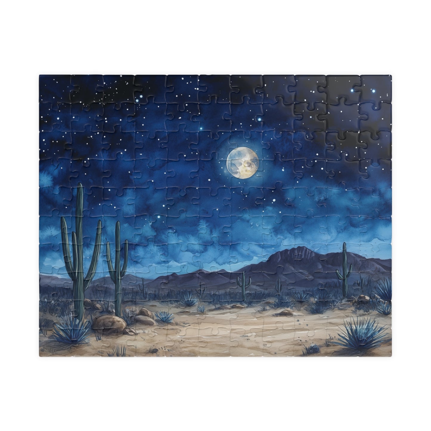 Desert Night Sky Puzzle (110, 252, 520, 1014 Pieces) - Moonlit Southwest Scene, Starry Sky Jigsaw, Gift for Nature Lovers
