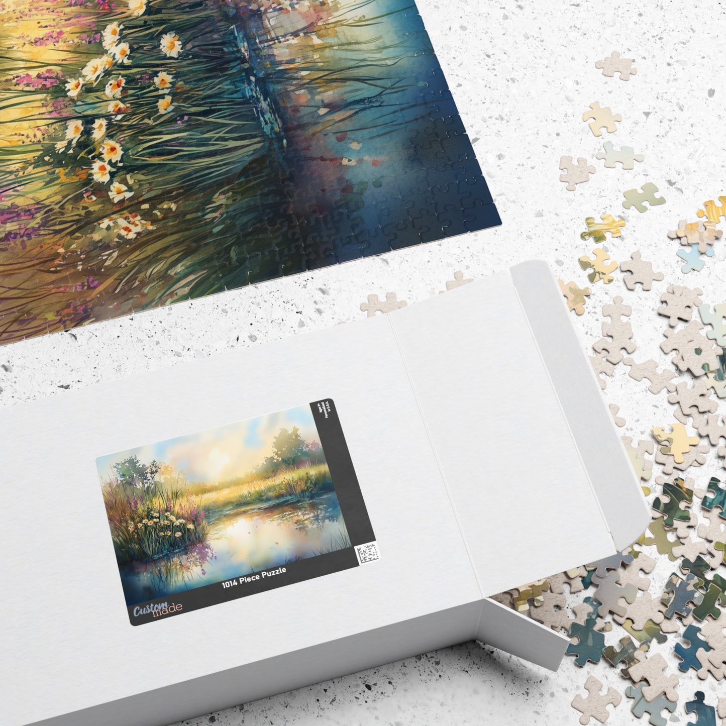 Prairie Pond Puzzle (110, 252, 520, 1014 Pieces) - Reflective Water, Wildflowers, Golden Light, Relaxation, Home Decor, Mindful Activity