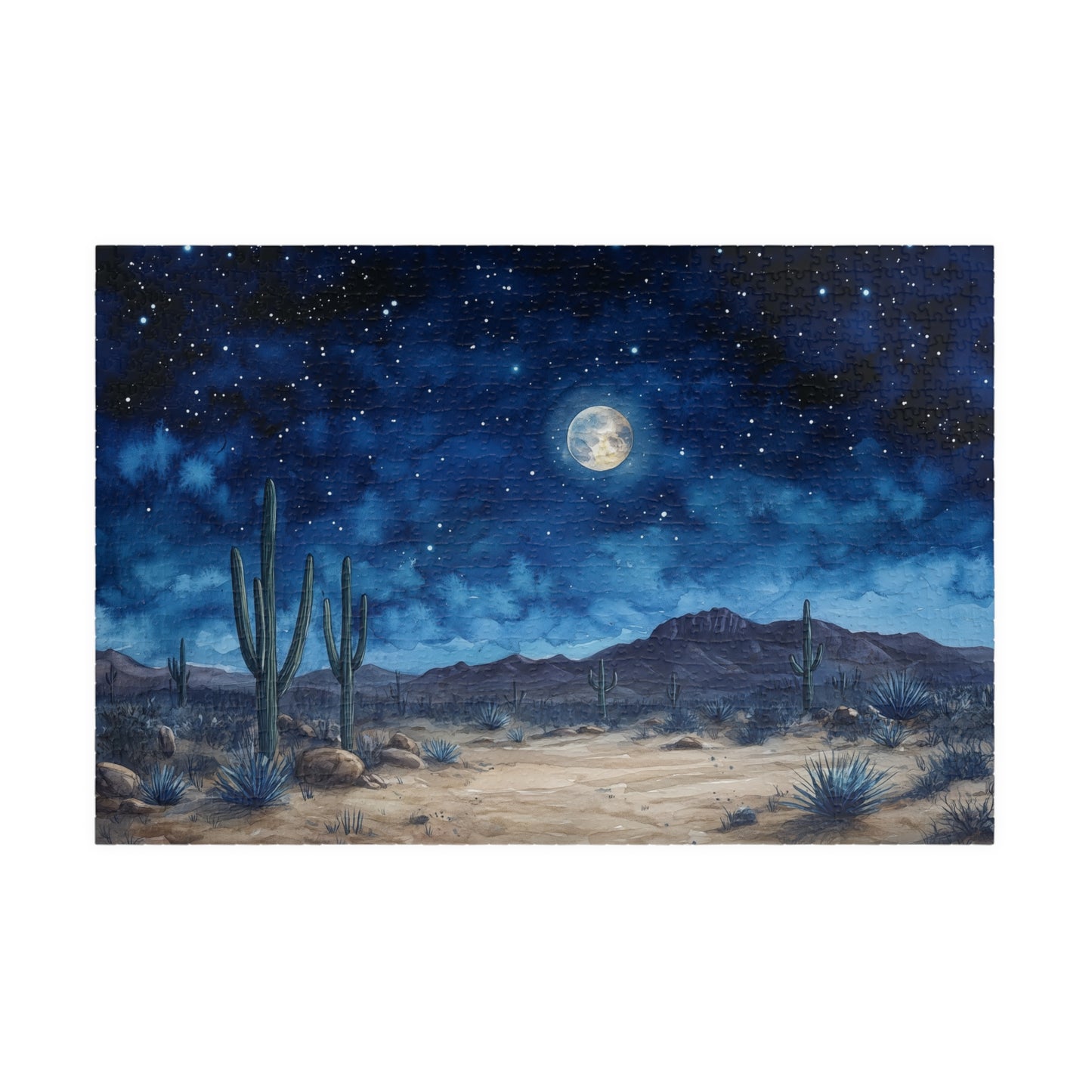 Desert Night Sky Puzzle (110, 252, 520, 1014 Pieces) - Moonlit Southwest Scene, Starry Sky Jigsaw, Gift for Nature Lovers