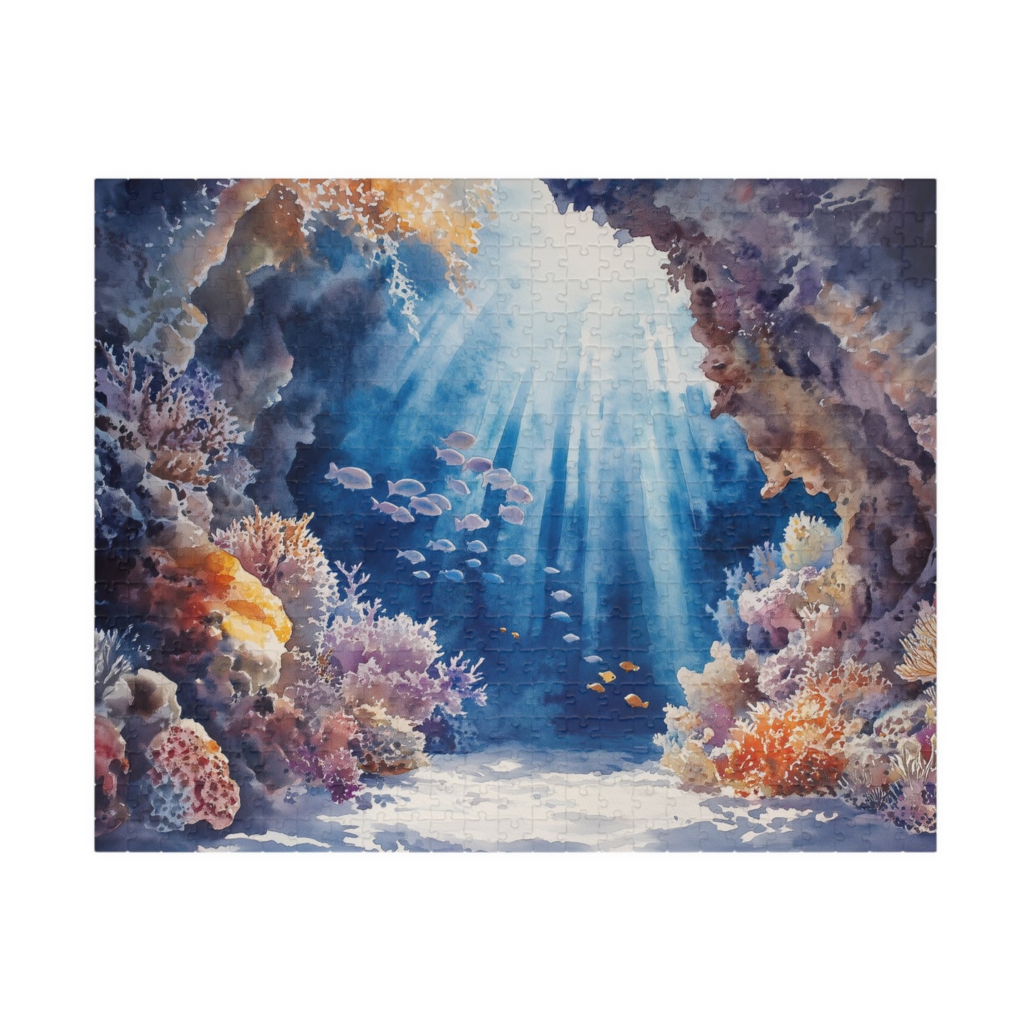 Underwater Reef Cave Puzzle (110, 252, 520, 1014 Pieces) - Ocean Cave, Sunbeams, Coral Reef, Dreamy Watercolor Puzzle